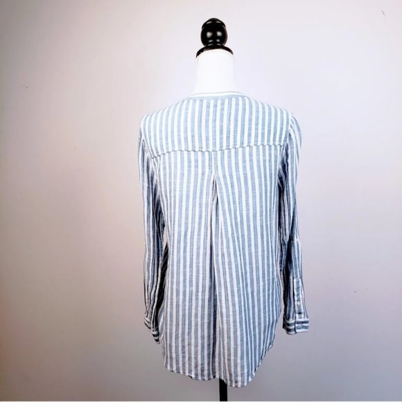 LUCKY BRAND Button Down Top, Blue White Linen Striped Long Sleeve Casual Boho, S - Picture 5 of 12